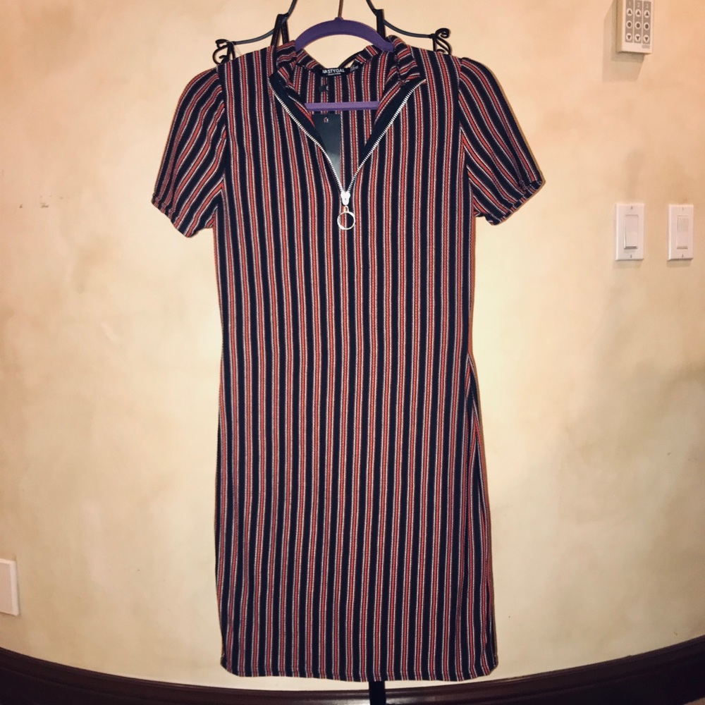 NWT Nasty Gal Striped Bodycon Dress with Zipper